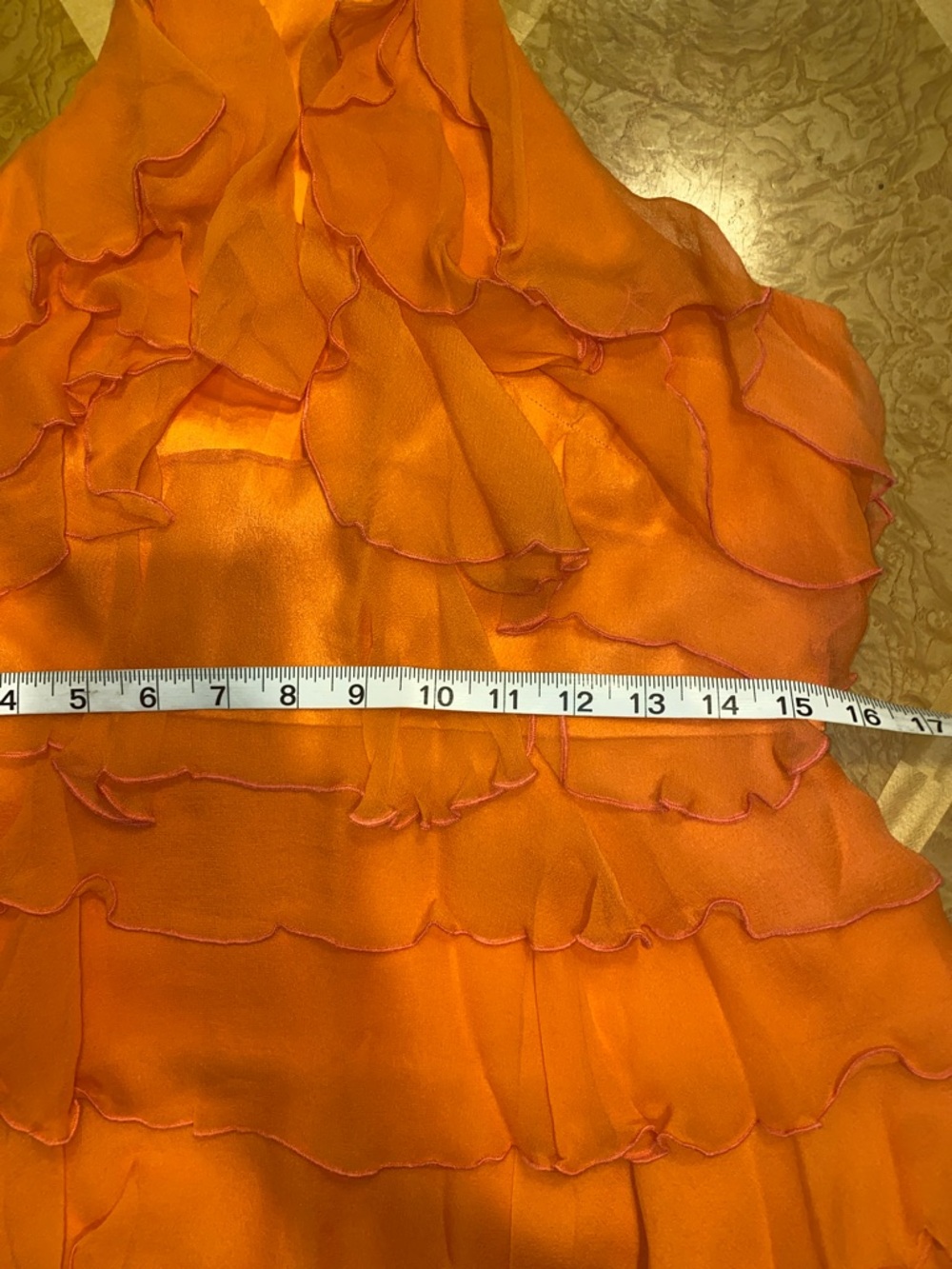Alice + Olivia Coral Silk Chiffon Tiered Ruffle Halter Mini Dress Size Large - Picture 10 of 15